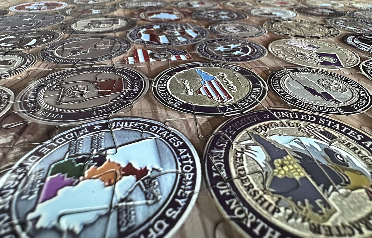 detail from photo of puzzle number 3 - challenge coins
